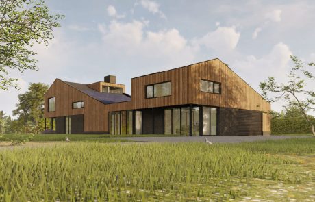 Visualisatie woning met lessenaar dak